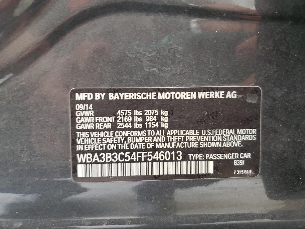 2015 BMW 328 Xi VIN: WBA3B3C54FF546013 Lot: 81279205