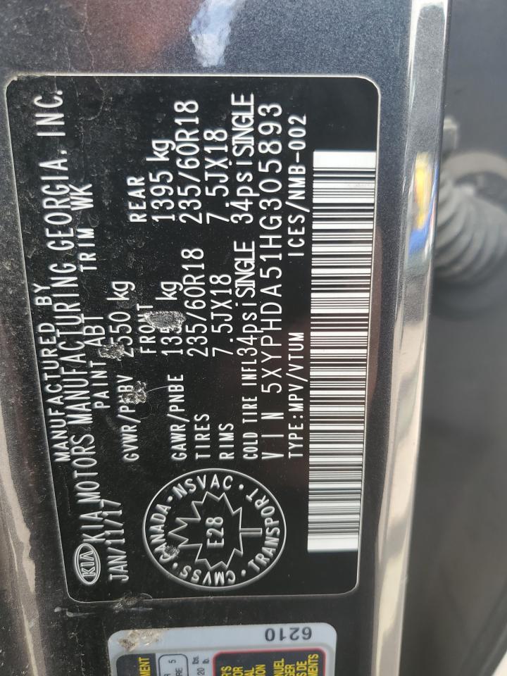 2017 Kia Sorento Ex VIN: 5XYPHDA51HG305893 Lot: 80430005