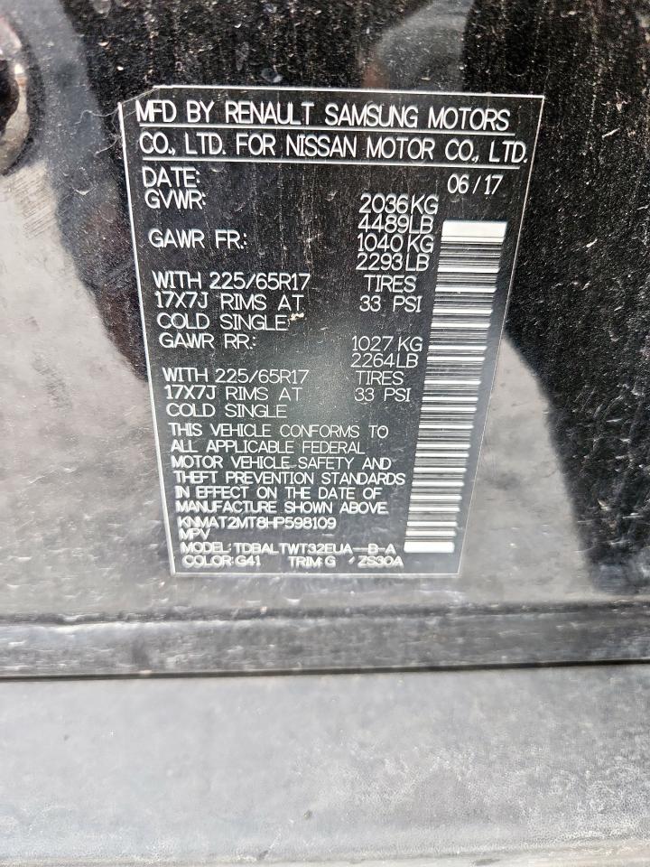 2017 Nissan Rogue S VIN: KNMAT2MT8HP598109 Lot: 71321065