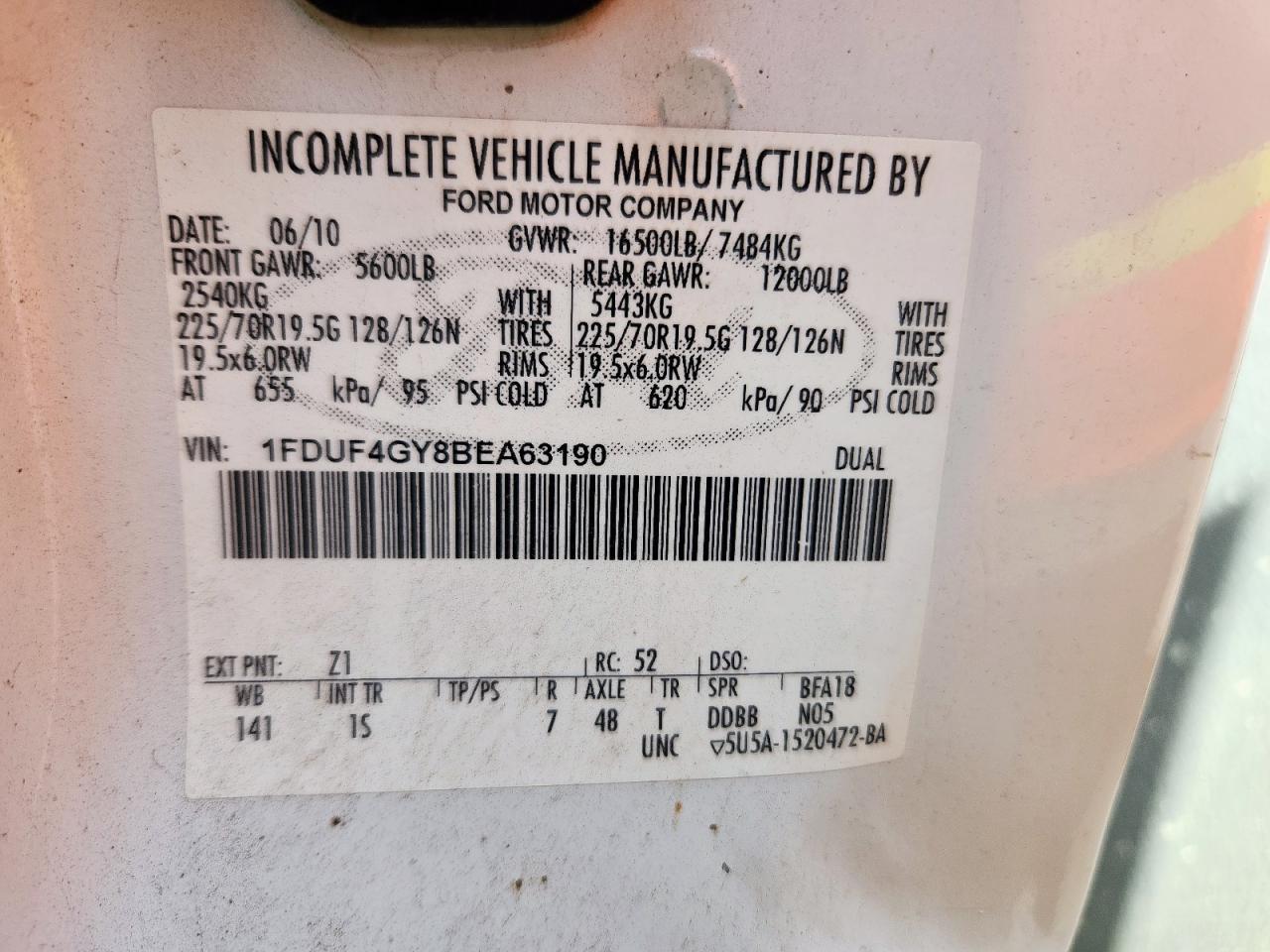 2011 Ford Super Duty F VIN: 1FDUF4GY8BEA63190 Lot: 81238845