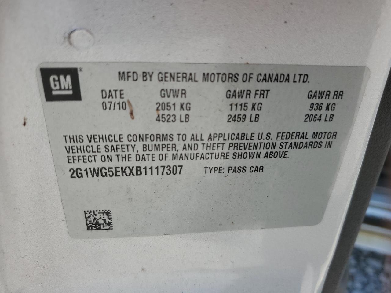 2011 Chevrolet Impala Lt VIN: 2G1WG5EKXB1117307 Lot: 80927785