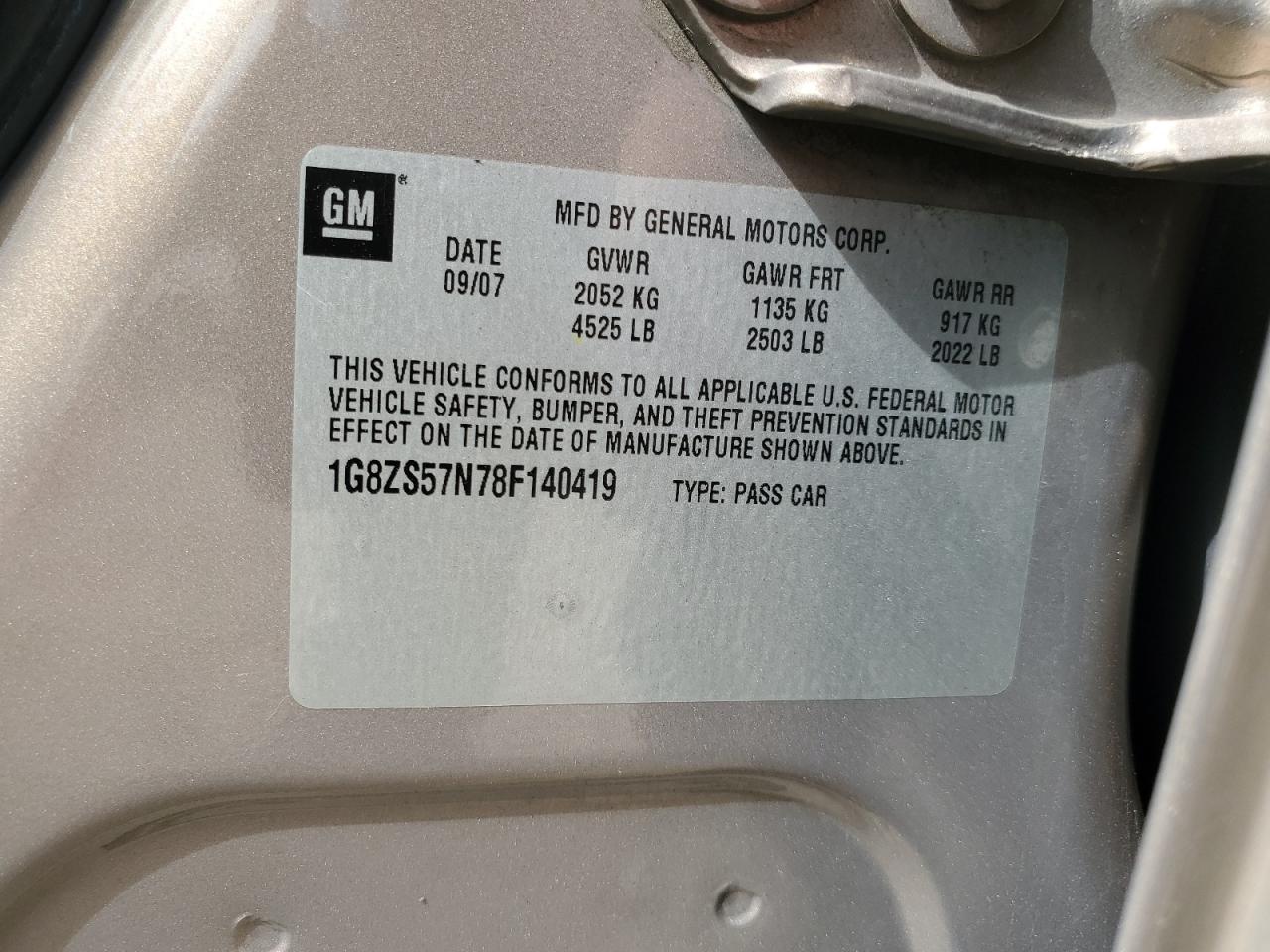 2008 Saturn Aura Xe VIN: 1G8ZS57N78F140419 Lot: 83952715