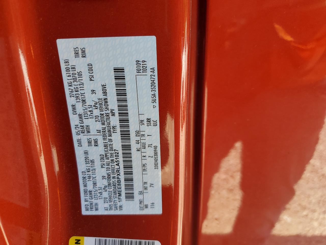 2024 Ford Bronco Outer Banks VIN: 1FMEE8BPXRLA51027 Lot: 71992235