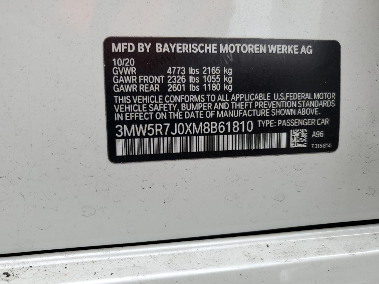 2021 BMW 330Xi VIN: 3MW5R7J0XM8B61810 Lot: 80890215