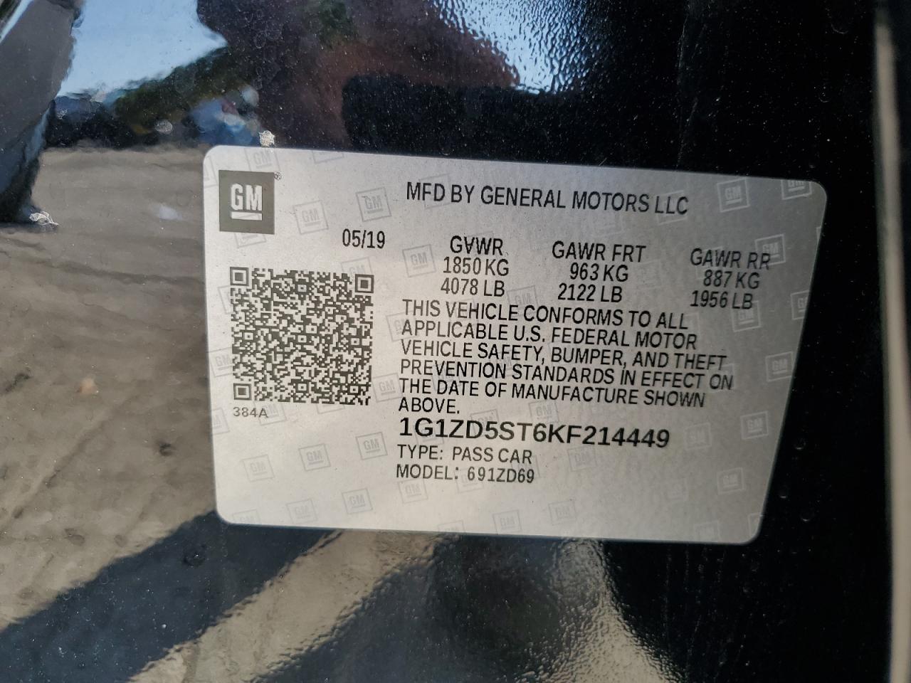 2019 Chevrolet Malibu Lt VIN: 1G1ZD5ST6KF214449 Lot: 81333565