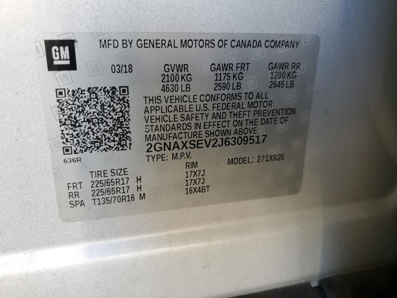 2018 Chevrolet Equinox Lt VIN: 2GNAXSEV2J6309517 Lot: 84609685