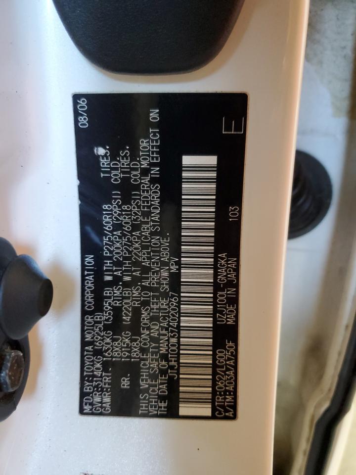 2007 Lexus Lx 470 VIN: JTJHT00W374020967 Lot: 71854875