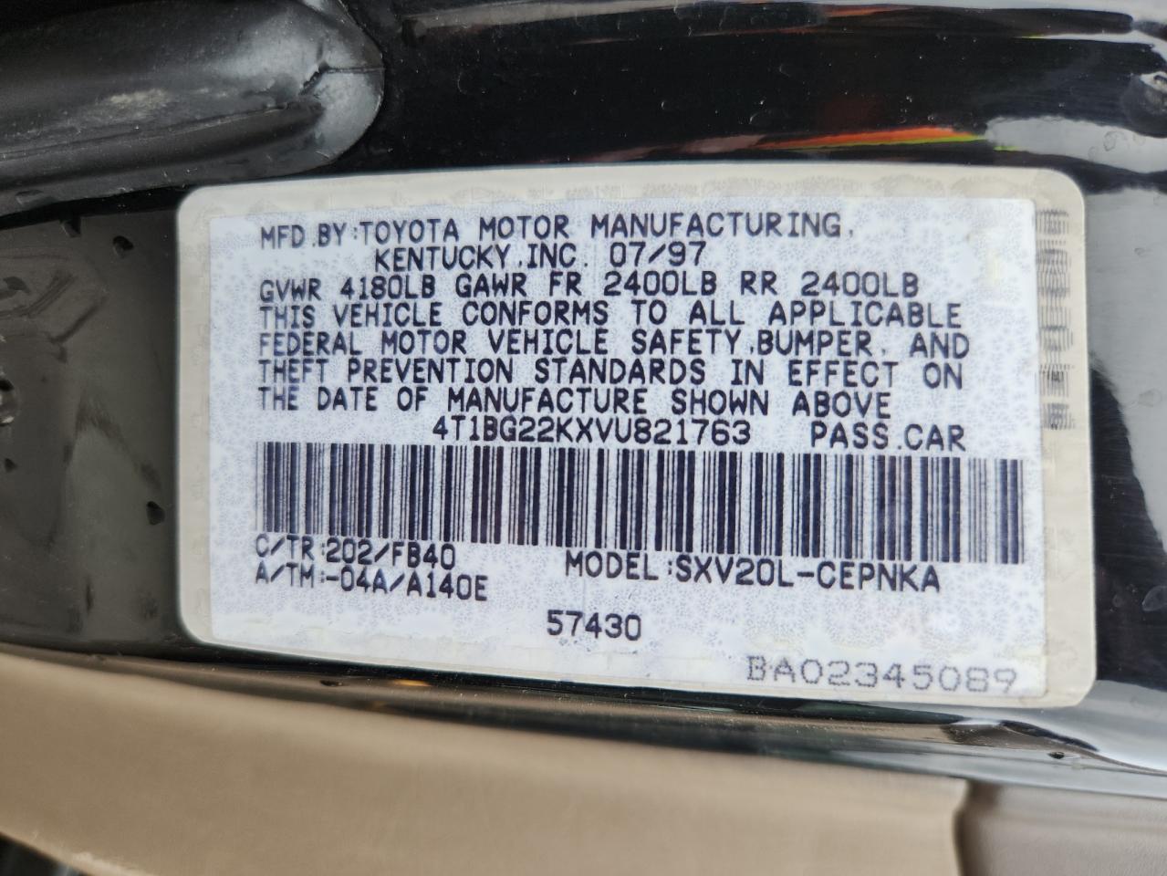 1997 Toyota Camry Ce VIN: 4T1BG22KXVU821763 Lot: 71875345