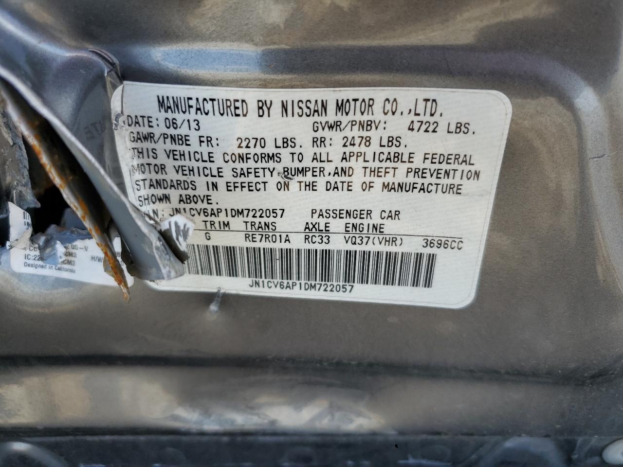 2013 Infiniti G37 Base VIN: JN1CV6AP1DM722057 Lot: 84169925