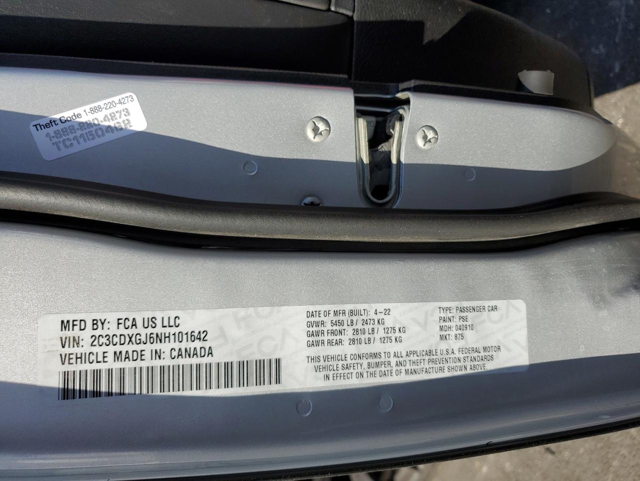 2022 Dodge Charger Scat Pack VIN: 2C3CDXGJ6NH101642 Lot: 80636885