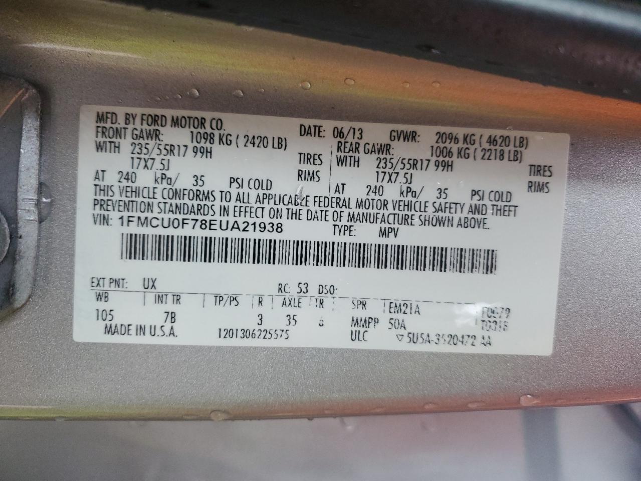 2014 Ford Escape S VIN: 1FMCU0F78EUA21938 Lot: 81612105
