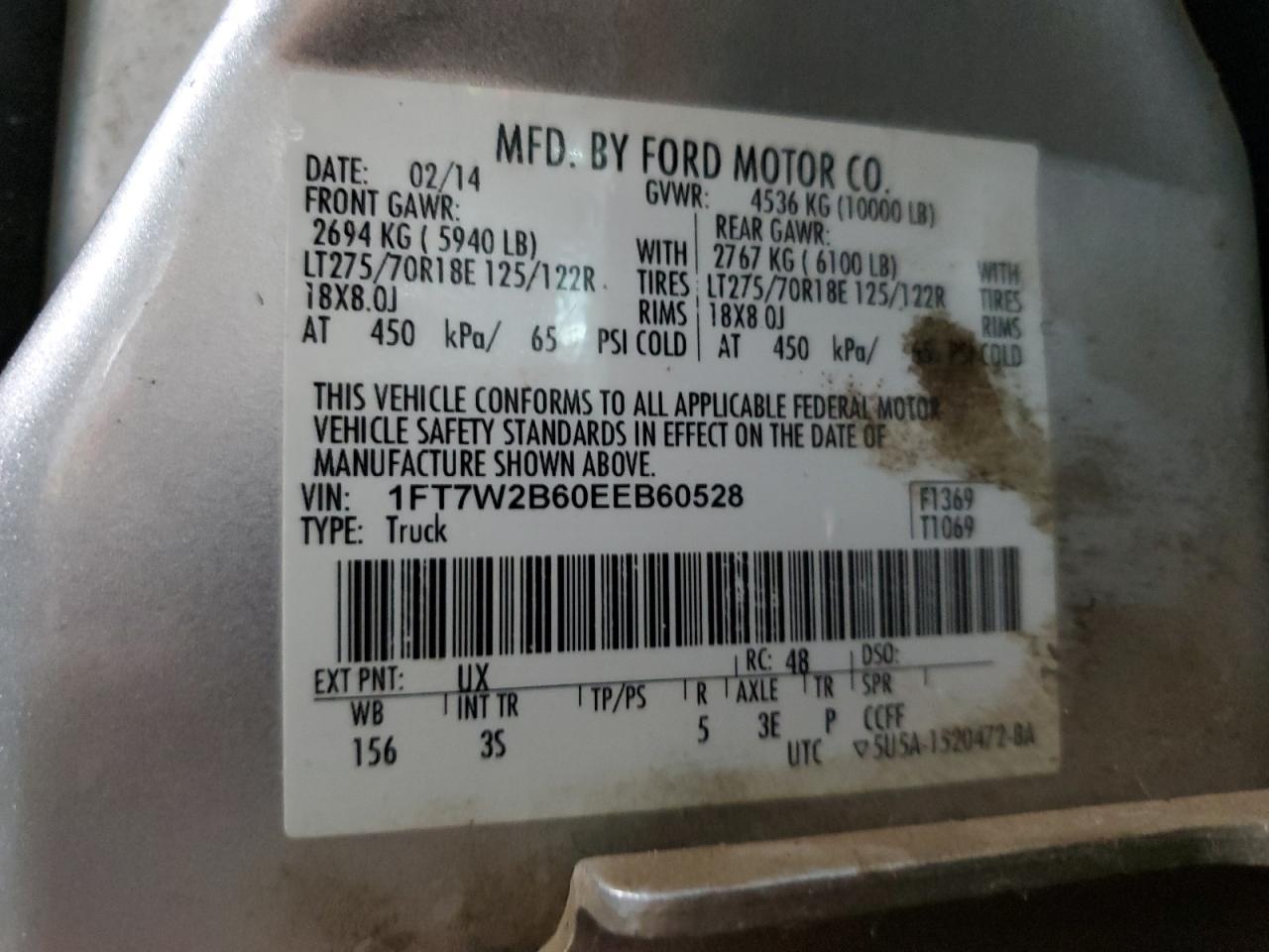 2014 Ford F250 Super Duty VIN: 1FT7W2B60EEB60528 Lot: 71545065