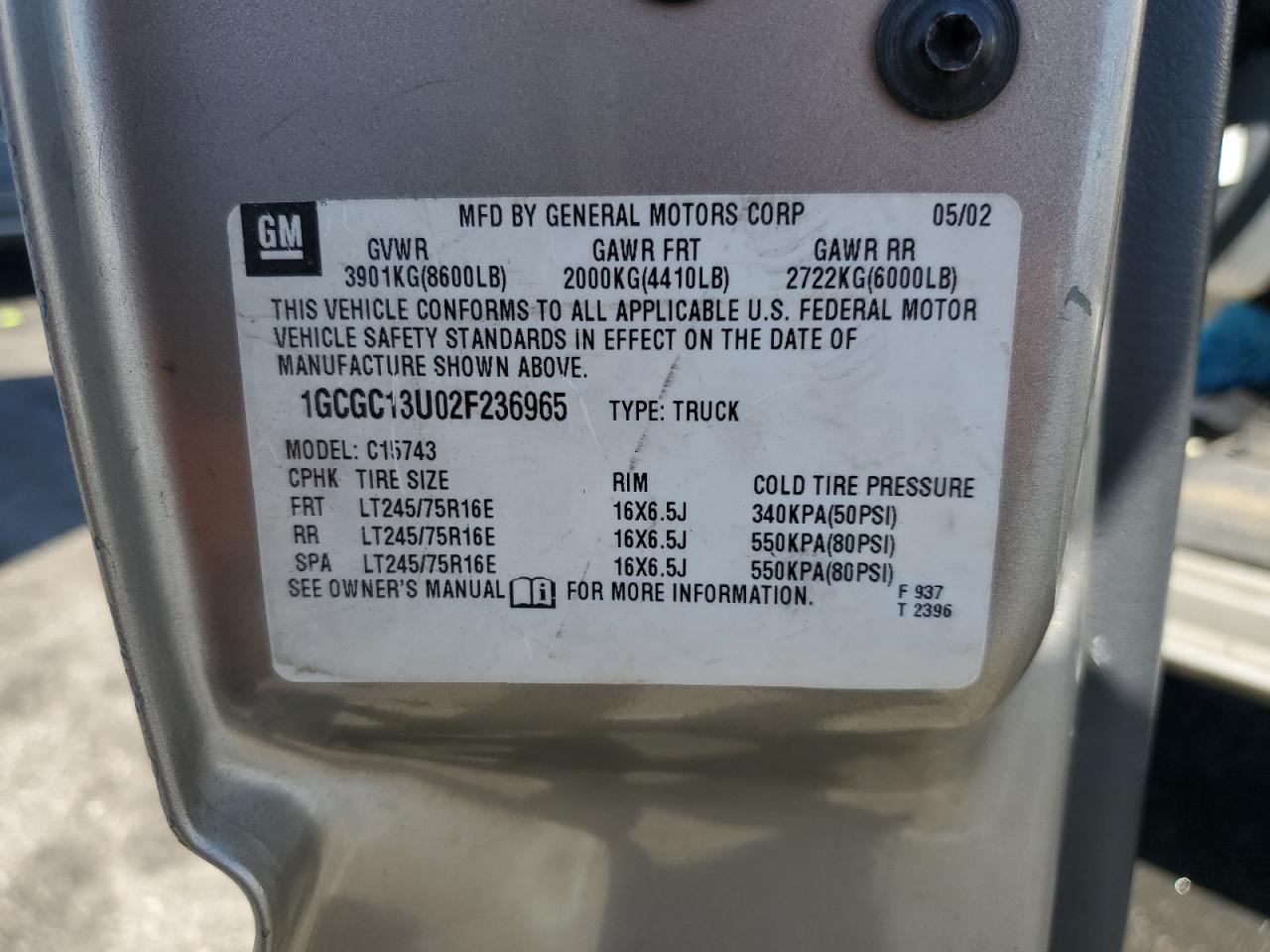 2002 Chevrolet Silverado C1500 Heavy Duty VIN: 1GCGC13U02F236965 Lot: 81321475