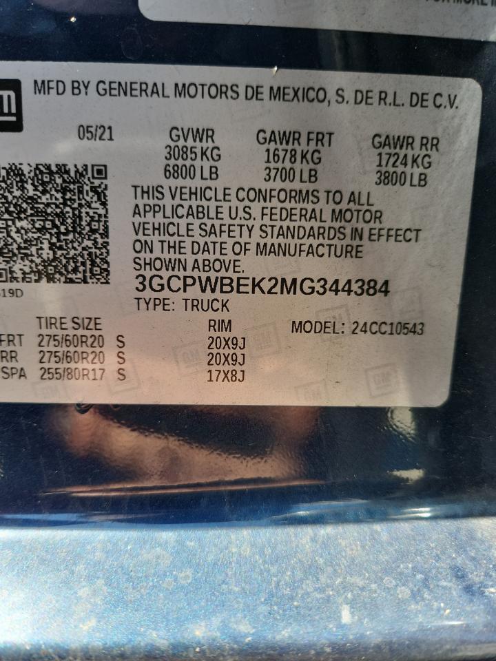 2021 Chevrolet Silverado C1500 Custom VIN: 3GCPWBEK2MG344384 Lot: 84021075