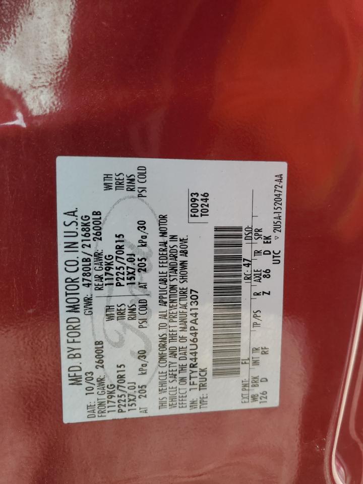 2004 Ford Ranger Super Cab VIN: 1FTYR44U64PA41307 Lot: 82099905