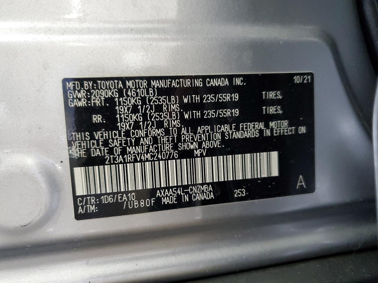 2021 Toyota Rav4 Xle Premium VIN: 2T3A1RFV4MC240776 Lot: 70777815