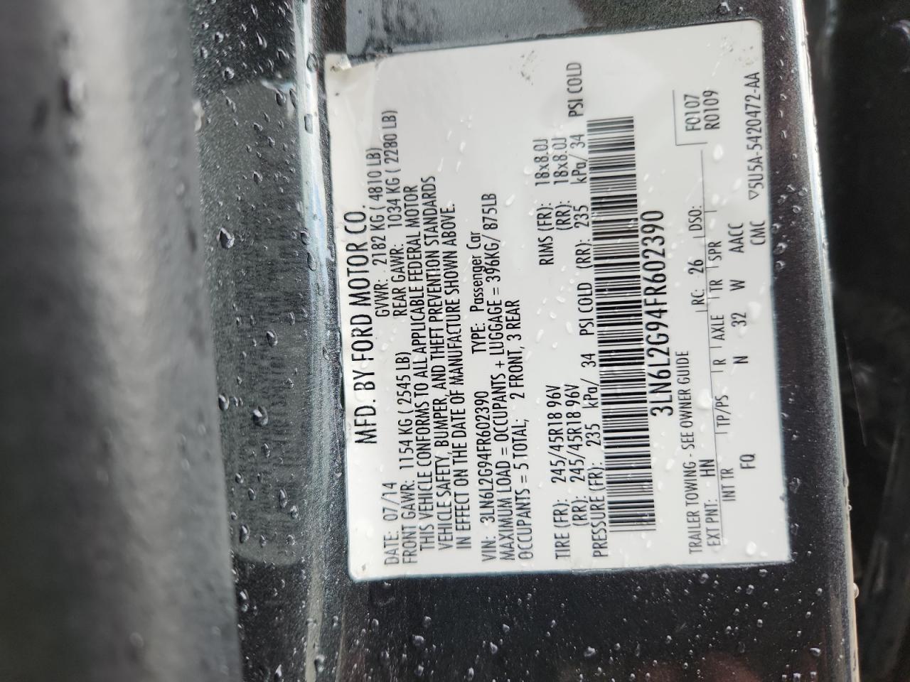 2015 Lincoln Mkz VIN: 3LN6L2G94FR602390 Lot: 83982265