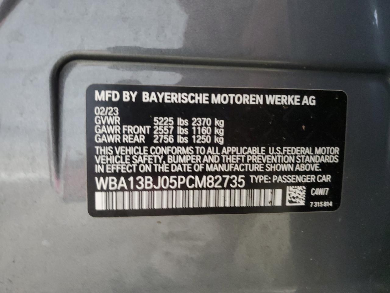 2023 BMW 530 Xi VIN: WBA13BJ05PCM82735 Lot: 70286895