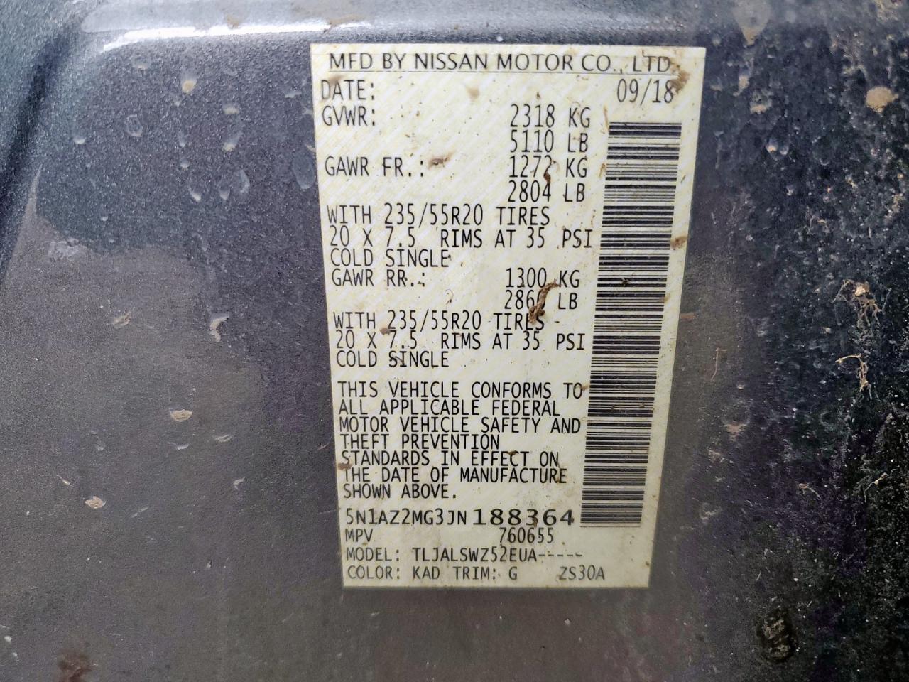 2018 Nissan Murano S VIN: 5N1AZ2MG3JN188364 Lot: 83985775