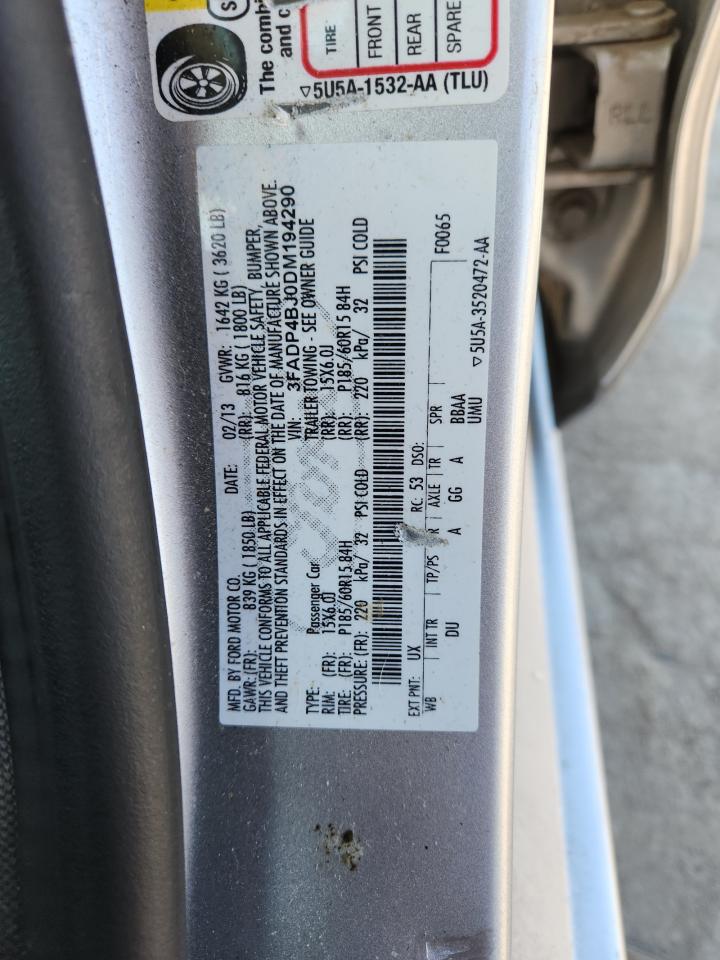 2013 Ford Fiesta Se VIN: 3FADP4BJ0DM194290 Lot: 81673525