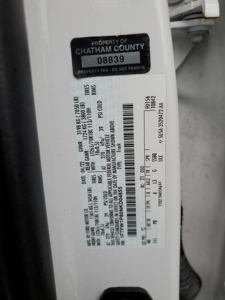 2022 Ford F150 Police Responder VIN: 1FTFW1P80NKD04855 Lot: 71884855