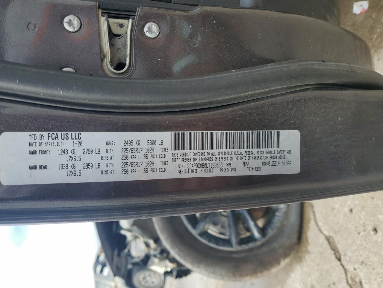 2020 Dodge Journey Se VIN: 3C4PDCAB0LT199563 Lot: 82049785