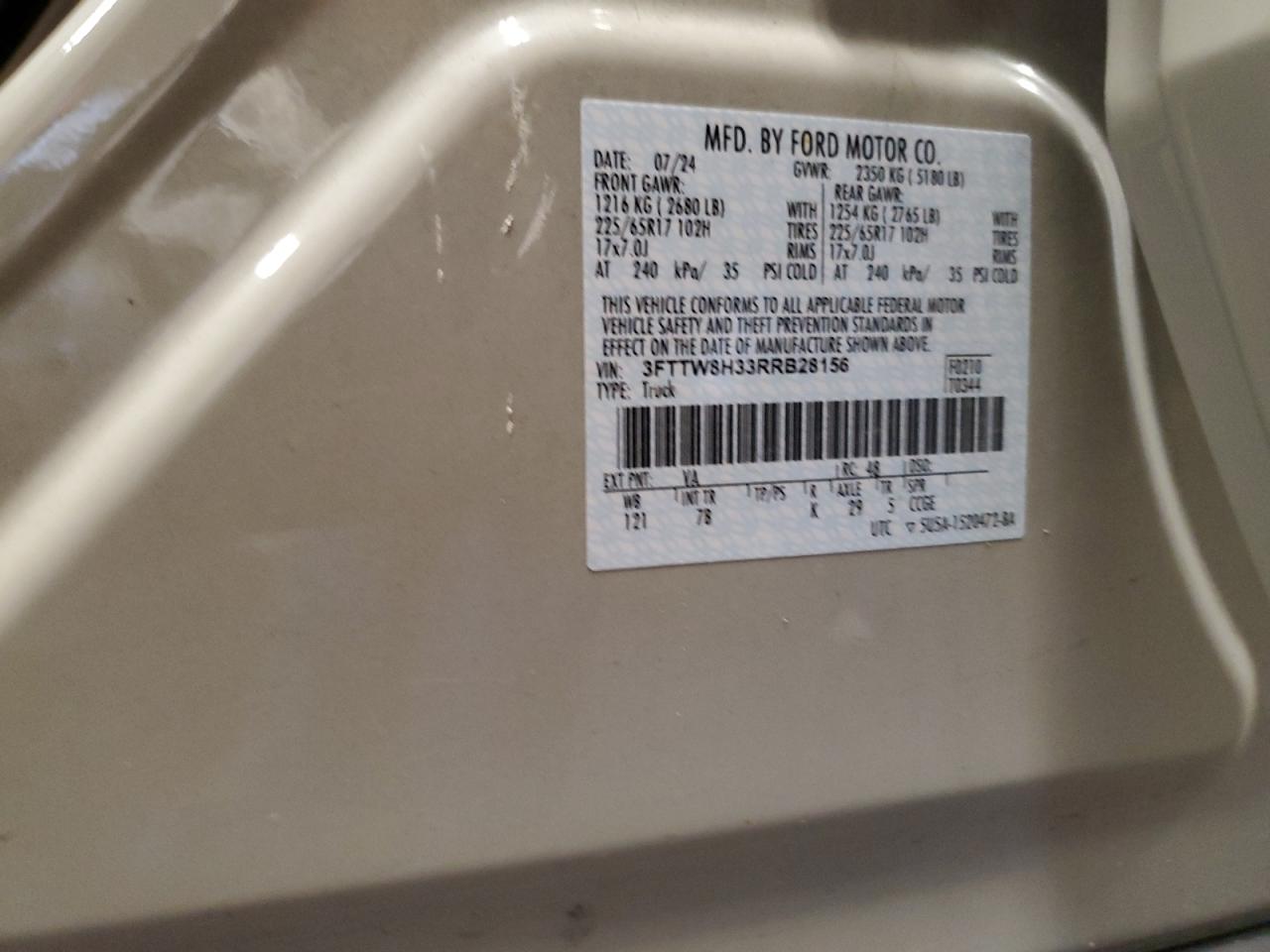 2024 Ford Maverick Xlt VIN: 3FTTW8H33RRB28156 Lot: 83810465