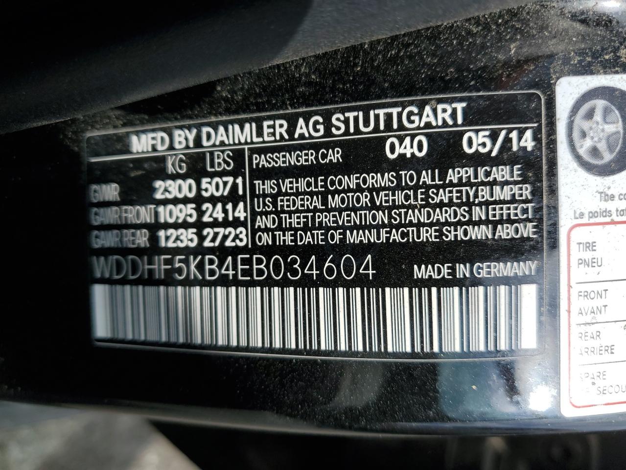 2014 Mercedes-Benz E 350 VIN: WDDHF5KB4EB034604 Lot: 80140175