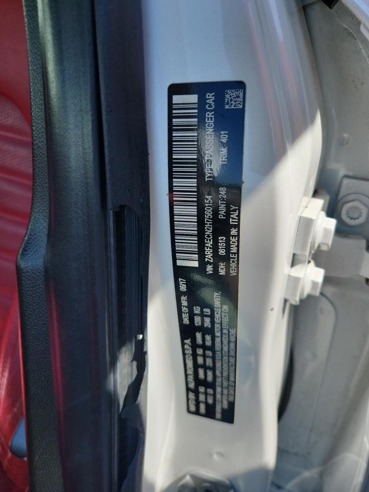 2017 Alfa Romeo Giulia Ti VIN: ZARFAECN2H7560154 Lot: 80087325