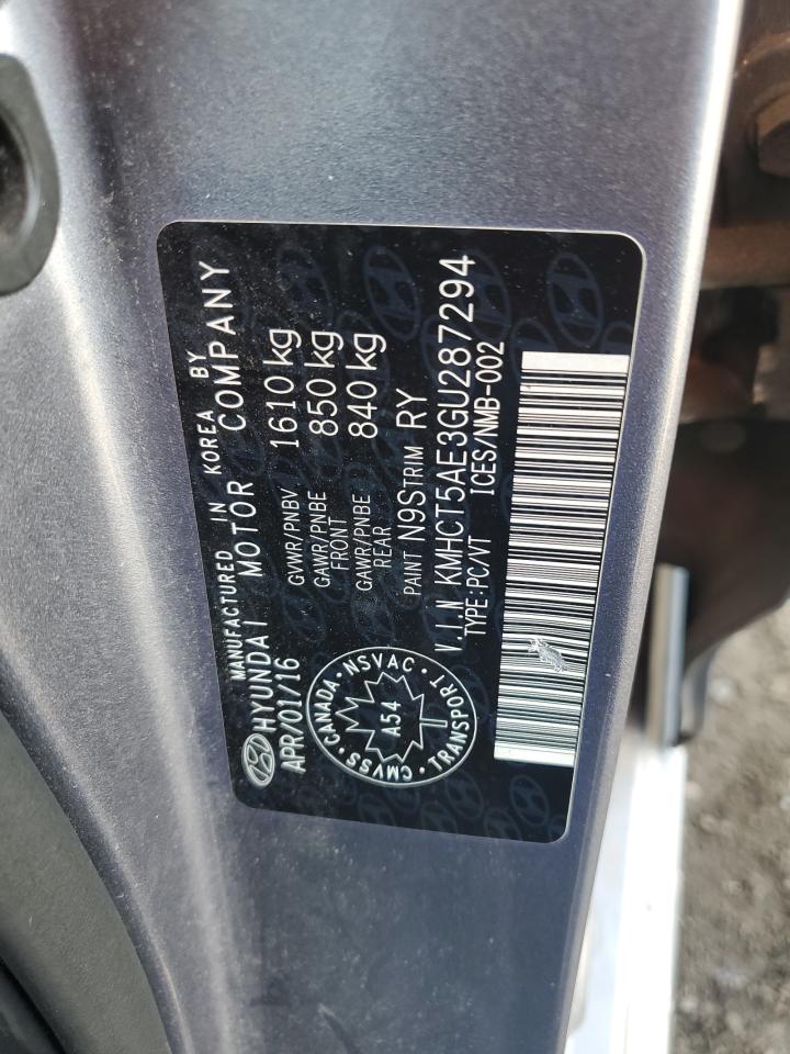 2016 Hyundai Accent Se VIN: KMHCT5AE3GU287294 Lot: 71834695