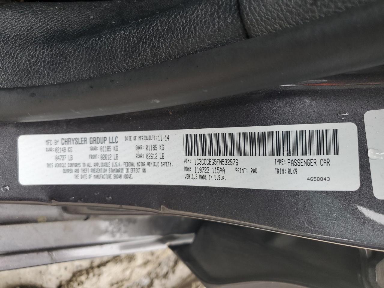 2015 Chrysler 200 S VIN: 1C3CCCBG9FN532976 Lot: 81034755