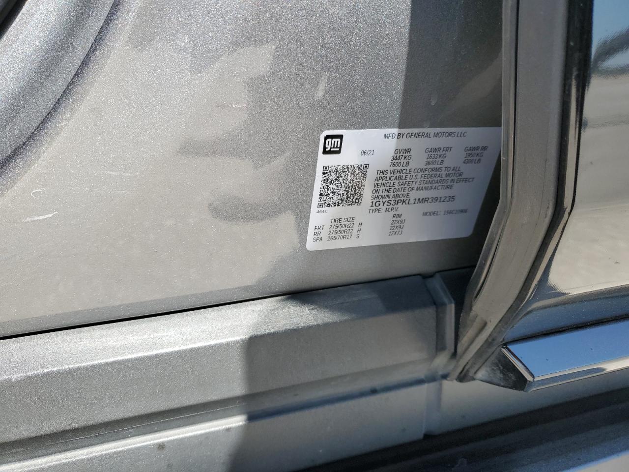 2021 Cadillac Escalade Esv Sport VIN: 1GYS3PKL1MR391235 Lot: 72000165