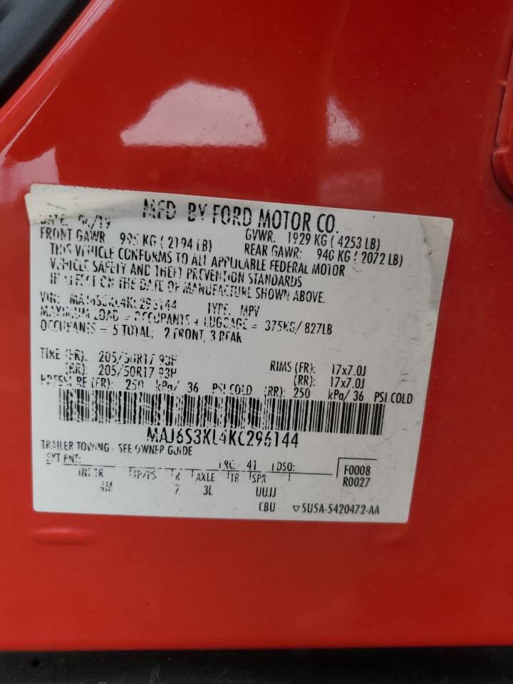 2019 Ford Ecosport Titanium VIN: MAJ6S3KL4KC296144 Lot: 71474015