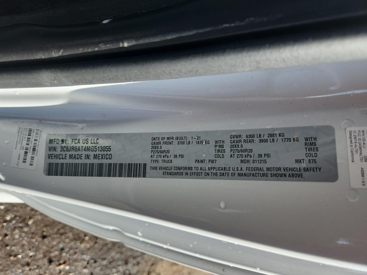 2021 Ram 1500 Classic Tradesman VIN: 3C6JR6AT4MG513055 Lot: 84384705