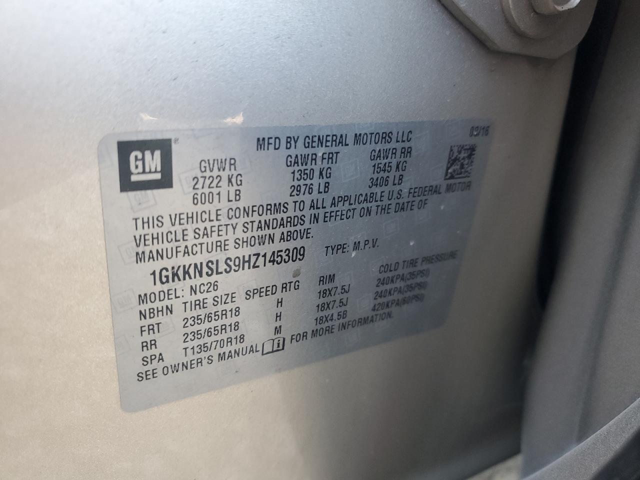 2017 GMC Acadia Sle VIN: 1GKKNSLS9HZ145309 Lot: 80550045