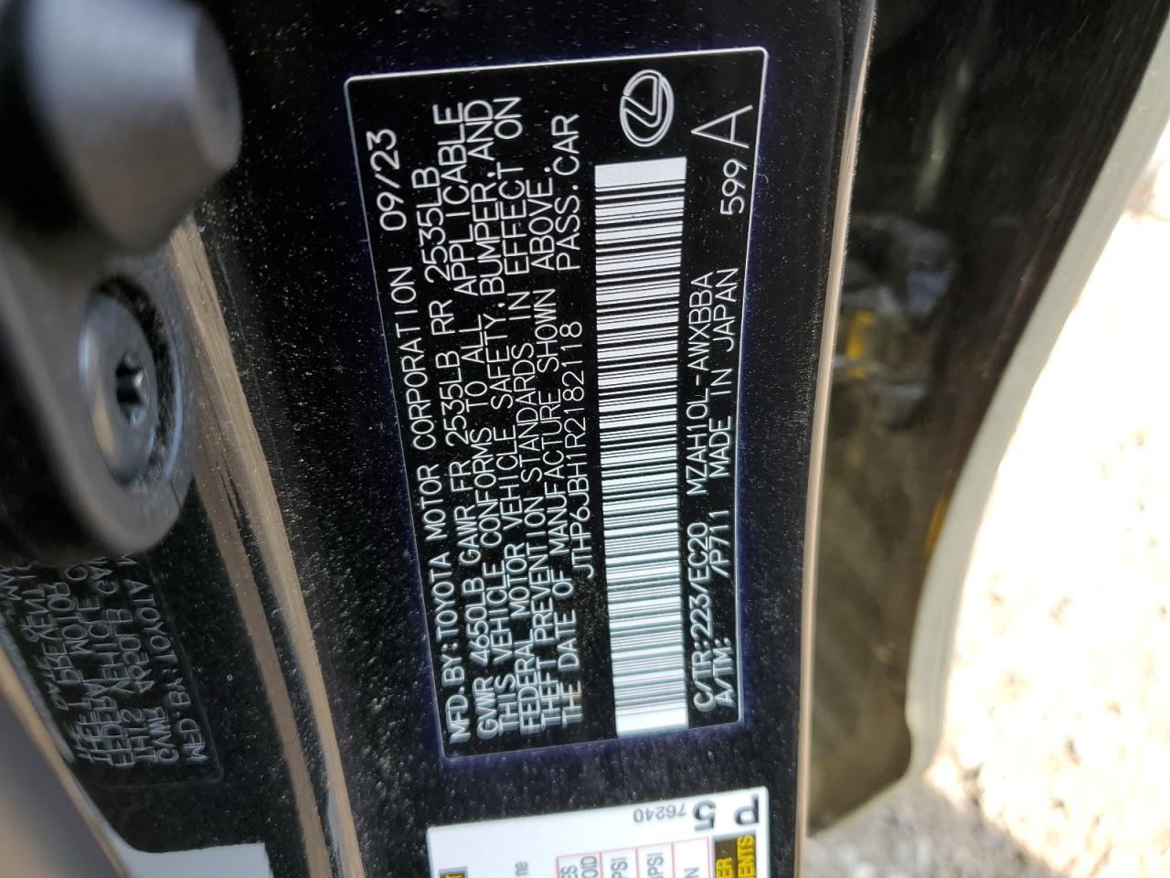 2024 Lexus Ux 250H Premium VIN: JTHP6JBH1R2182118 Lot: 83823805