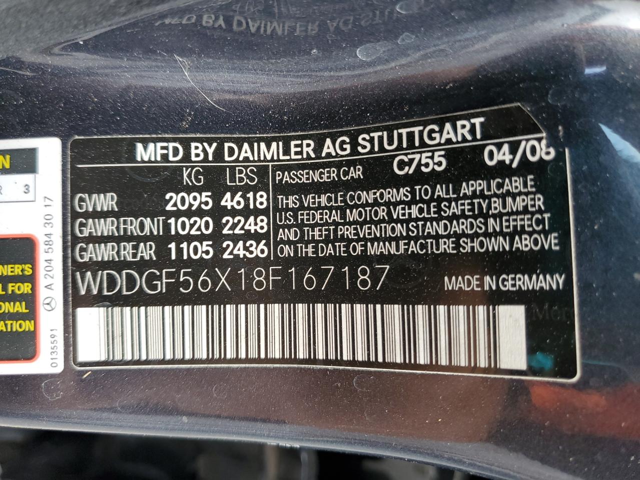 2008 Mercedes-Benz C 350 VIN: WDDGF56X18F167187 Lot: 71014795