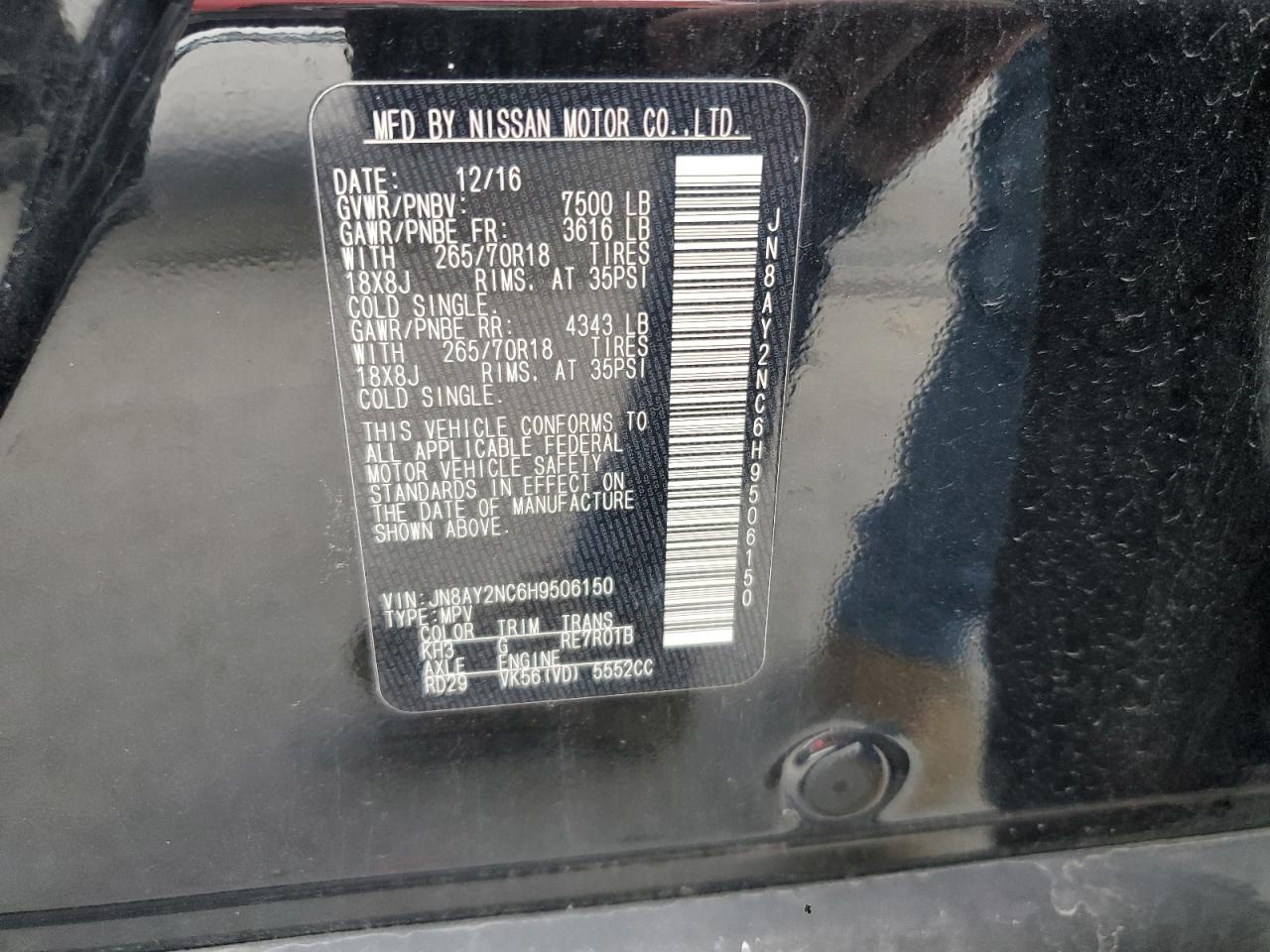 2017 Nissan Armada Sv VIN: JN8AY2NC6H9506150 Lot: 81437935