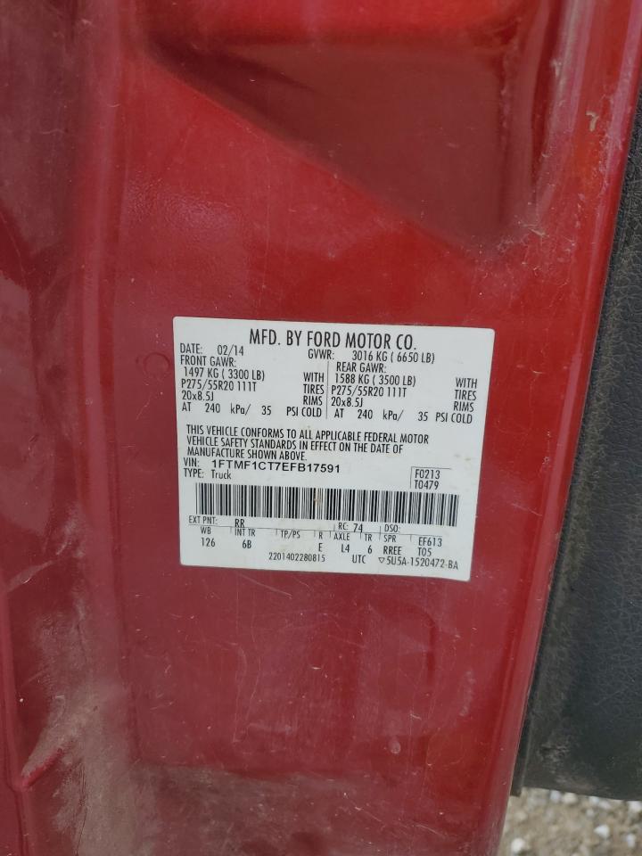2014 Ford F150 VIN: 1FTMF1CT7EFB17591 Lot: 83968135