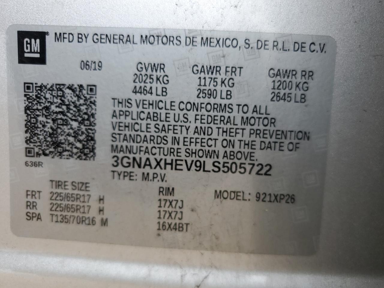 2020 Chevrolet Equinox Ls VIN: 3GNAXHEV9LS505722 Lot: 81473765