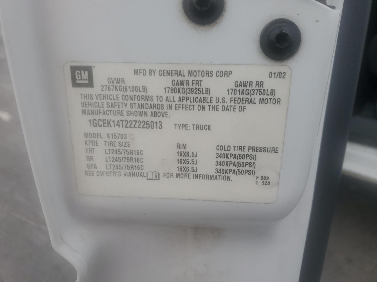 2002 Chevrolet Silverado K1500 VIN: 1GCEK14T22Z225013 Lot: 84184295