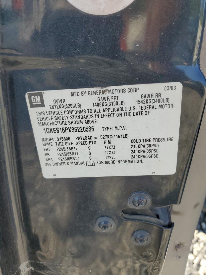 2003 GMC Envoy Xl VIN: 1GKES16PX36220536 Lot: 61015155