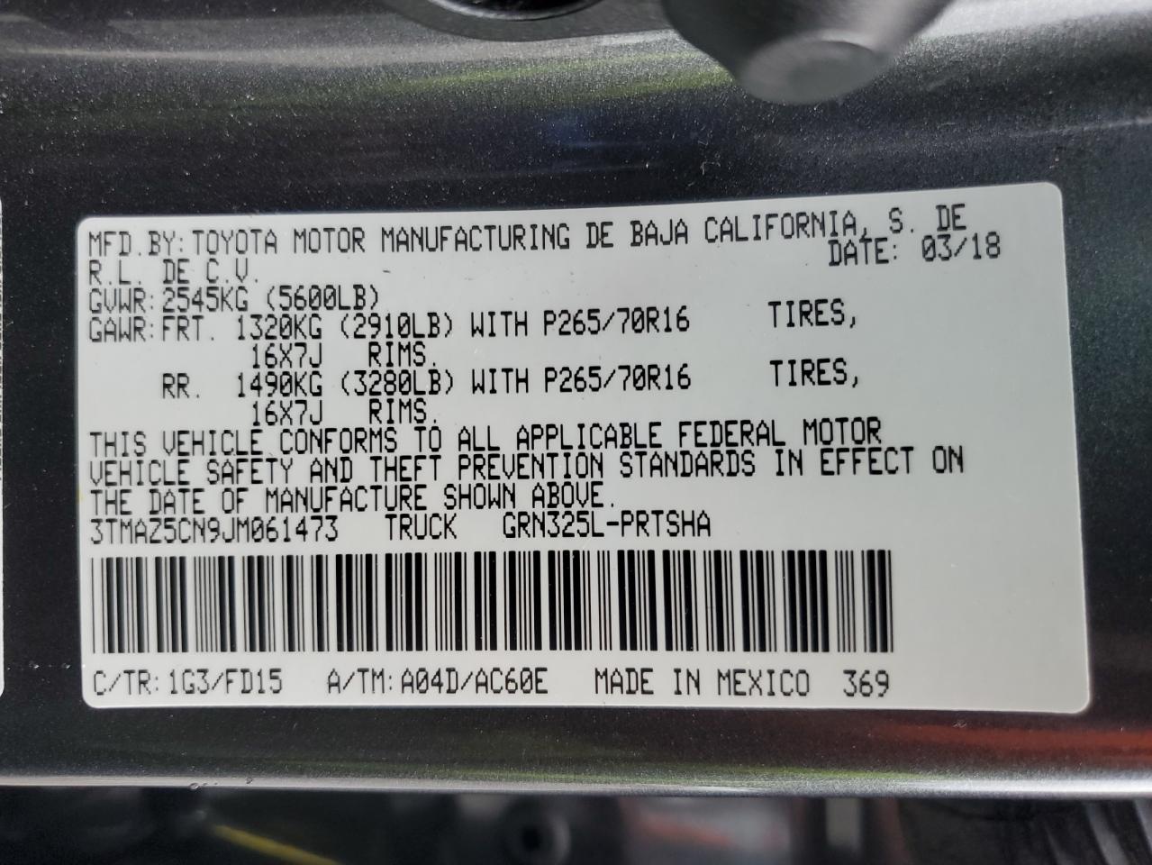 2018 Toyota Tacoma Double Cab VIN: 3TMAZ5CN9JM061473 Lot: 83858645