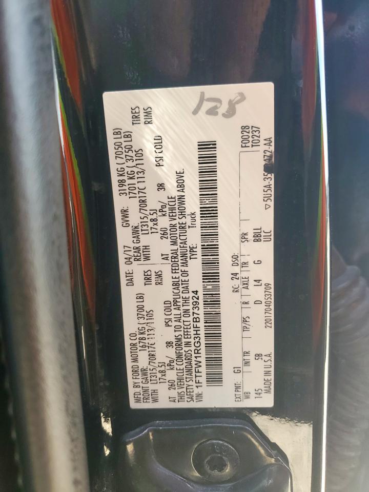 2017 Ford F150 Raptor VIN: 1FTFW1RG3HFB73924 Lot: 71773275