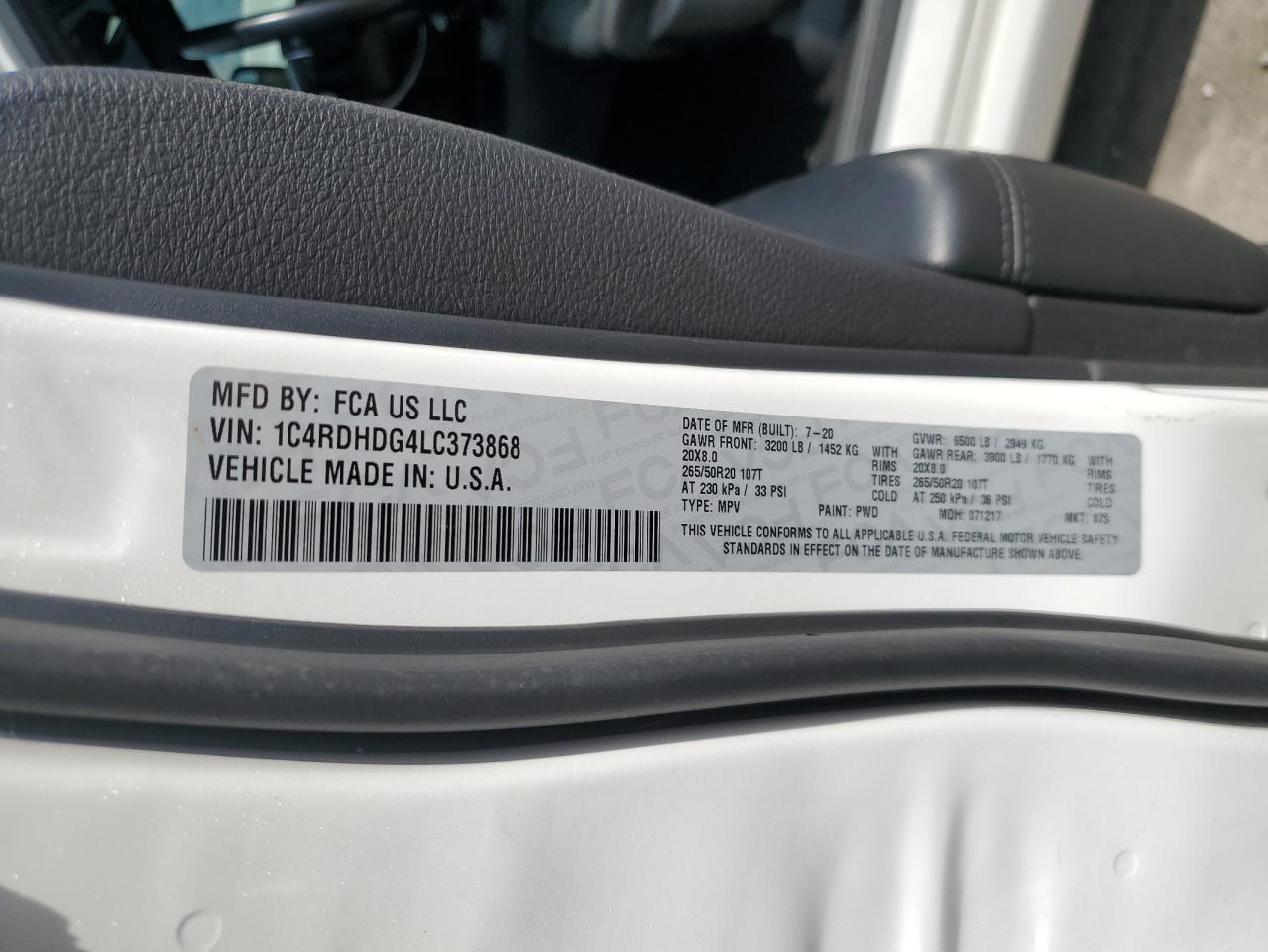 2020 Dodge Durango Gt VIN: 1C4RDHDG4LC373868 Lot: 81200705