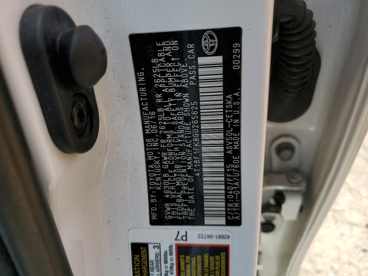 2016 Toyota Camry Le VIN: 4T1BF1FK8GU265625 Lot: 70563655