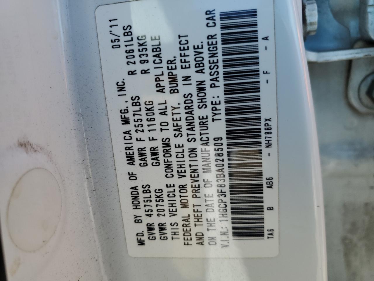 2011 Honda Accord Exl VIN: 1HGCP3F83BA028509 Lot: 81435935