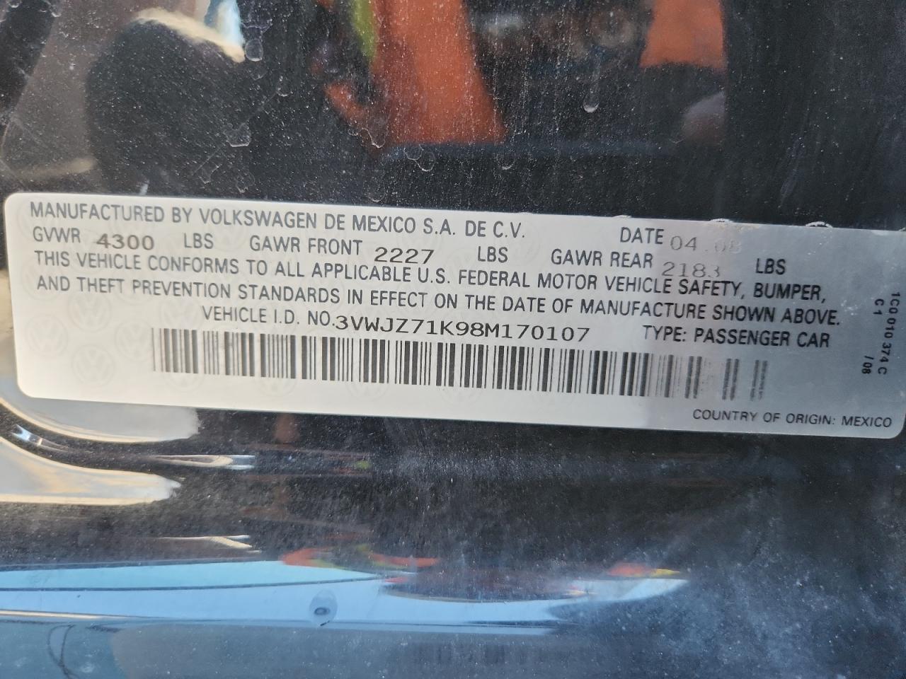 2008 Volkswagen Jetta S VIN: 3VWJZ71K98M170107 Lot: 81610875