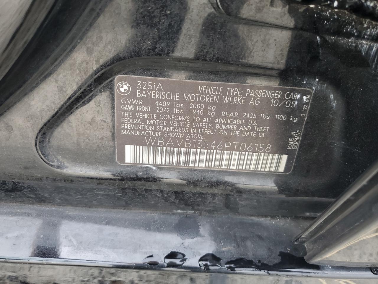 2006 BMW 325 I VIN: WBAVB13546PT06158 Lot: 80951535