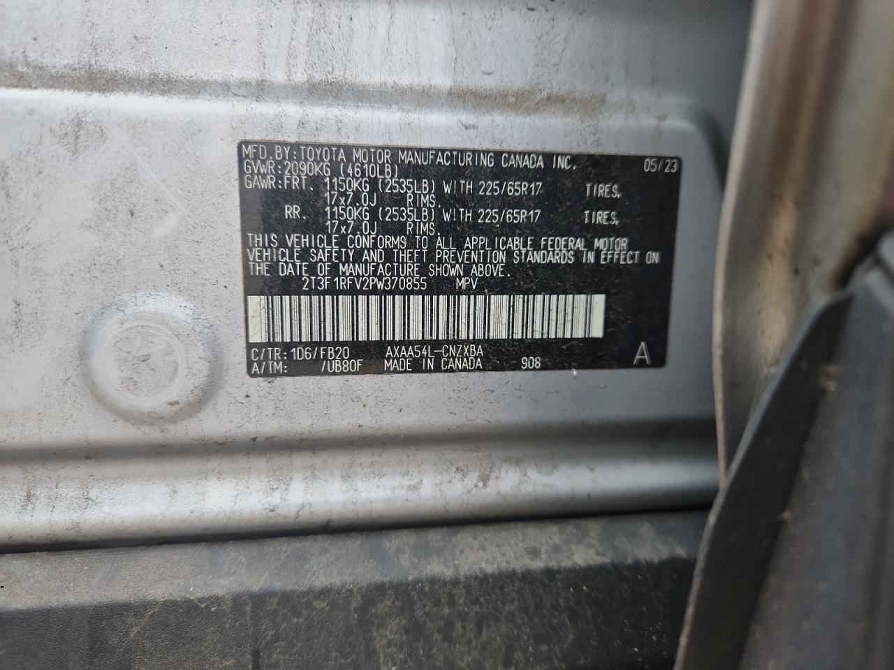 2023 Toyota Rav4 Le VIN: 2T3F1RFV2PW370855 Lot: 80103275